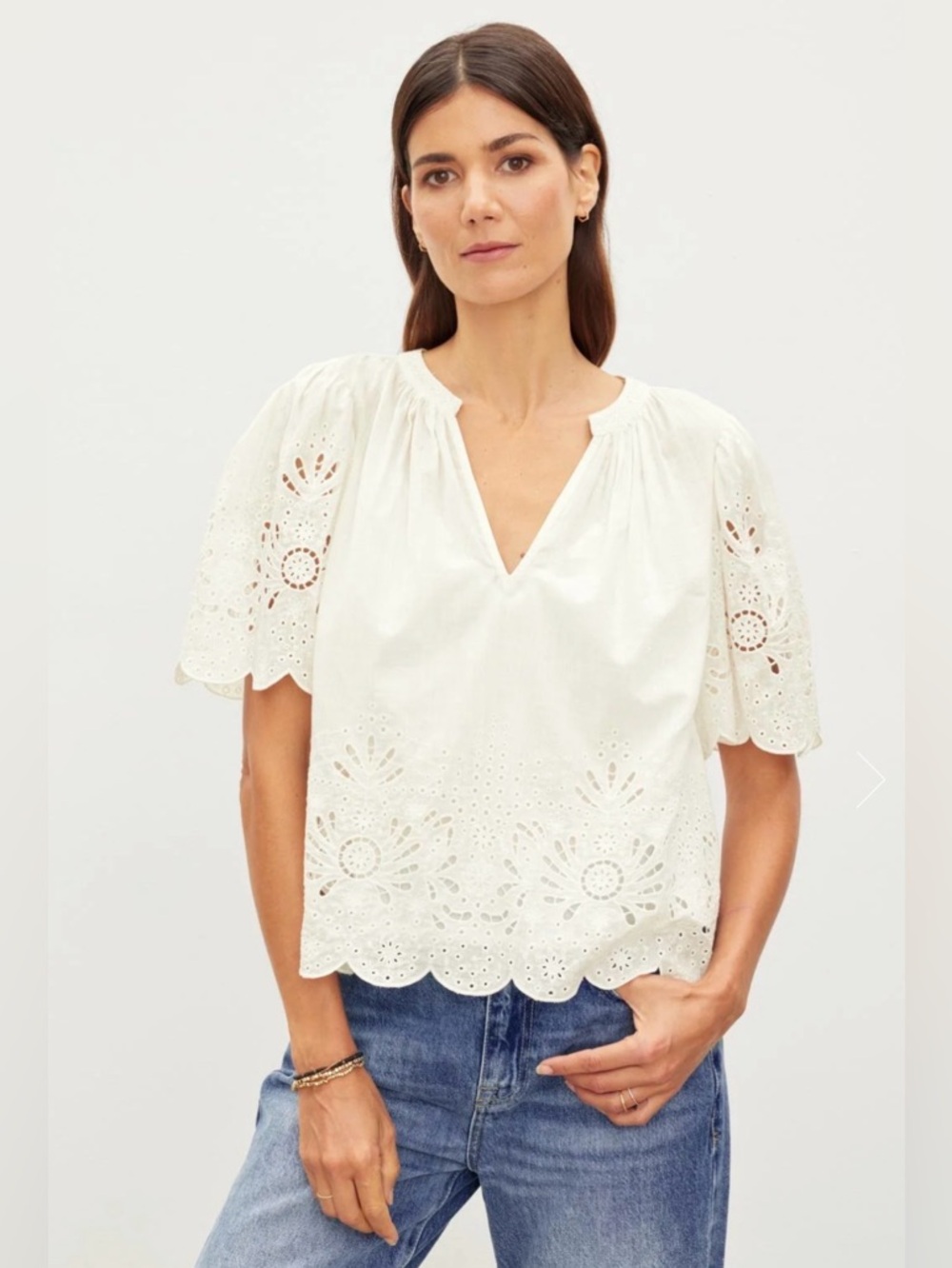 Velvet White Eyelet Blouse Size S NWT